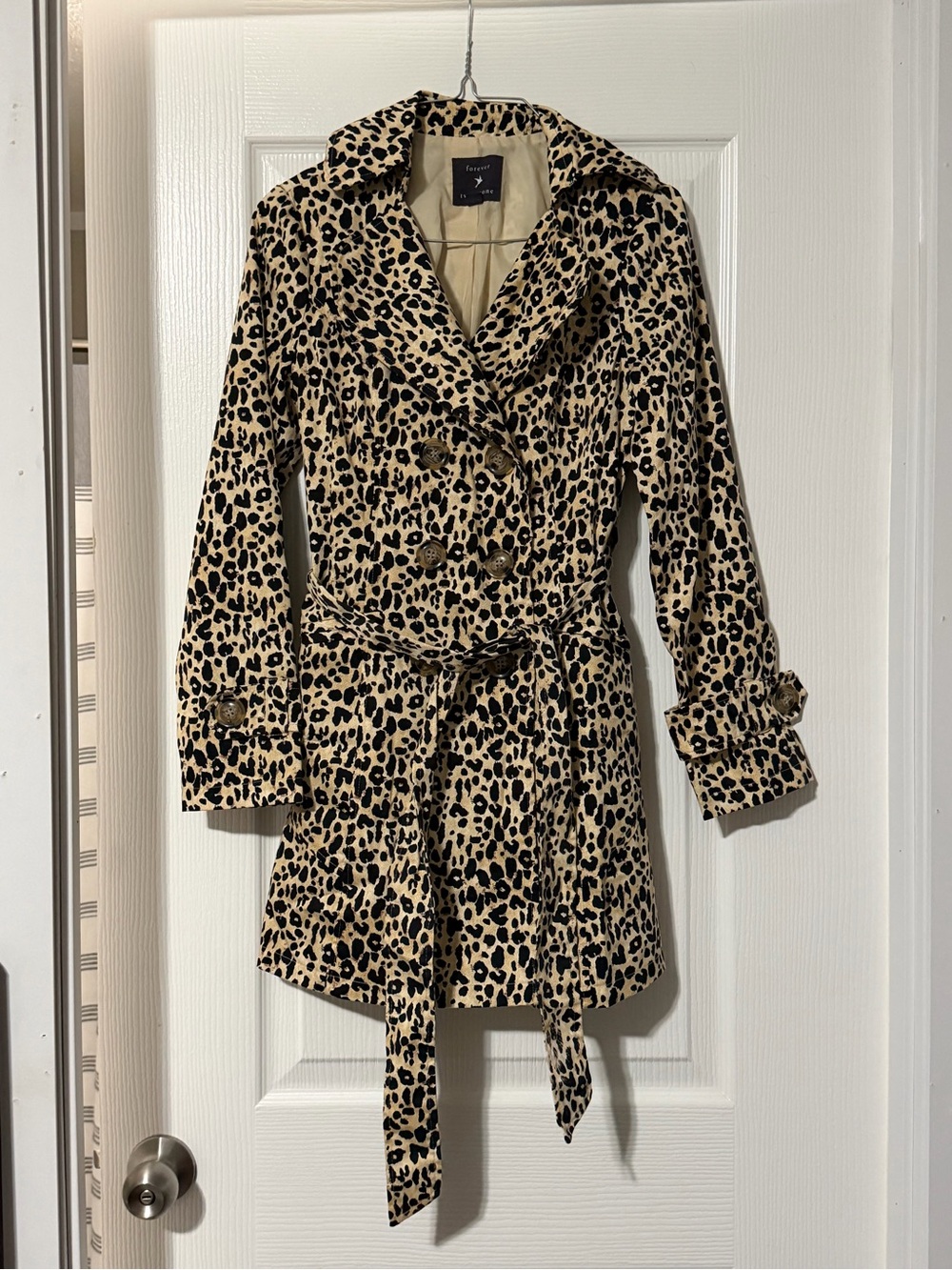Forever 21 Leopard Print Belted Trench Coat - Beige/Black